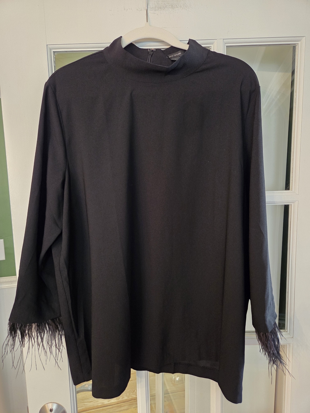 Ann Taylor Black Long Sleeve Feather Cuff Blouse - Size XL